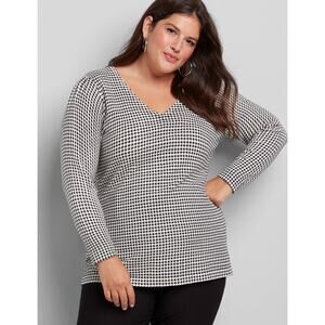 Lane‎ Bryant Womens Essentials Houndstooth Gathered-Shoulder Sweater Sz 22/24